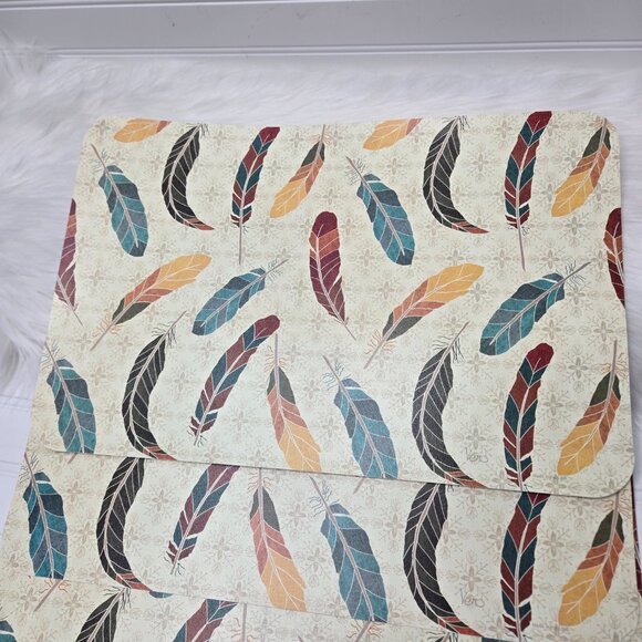 Reversible Barn Rooster Placemats Wipe Clean Set of 4 Fall Feathers Country Farm - Picture 5 of 8